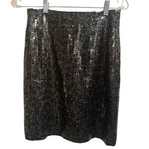 TOPOLINO Brown Bronze Sequin Skirt Lined Zip Back Size Small Vintage Back Slit
